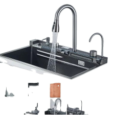  Rozsdamentes acél konyhai mosogató, egy tál kialakítás, csiszolt felület, Fegyverszürke mosogatótálca