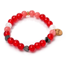 Ruby Red Love – Kalcedon, hegyikristály és hematit ásvány karkötő Szív dísszel, dobozban karkötő