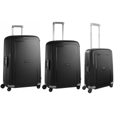 SAMSONITE S'CURE négykerekű fekete három részes csatos bőröndszett kézitáska és bőrönd