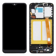 Samsung A202 Galaxy A20E, LCD kijelző érintőplexivel és előlap kerettel, fekete mobiltelefon, tablet alkatrész