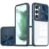  Samsung Galaxy A33 5G SM-A336B, Műanyag hátlap + szilikon keret, átlátszó akril hátlap, kamera védelem, Wooze Trendy, sötétkék