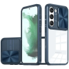  Samsung Galaxy A53 5G SM-A536U, Műanyag hátlap + szilikon keret, átlátszó akril hátlap, kamera védelem, Wooze Trendy, sötétkék