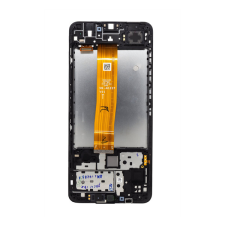 Samsung Galaxy M12 kompatibilis LCD modul kerettel, OEM jellegű, fekete mobiltelefon, tablet alkatrész