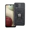  Samsung Galaxy M12 Telefontok - Camshield - fekete szilikon tok, kitámasztó ujjgyűrűvel, csúsztatható kameravédővel