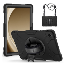  Samsung Galaxy Tab A9 Plus (11.0) SM-X210 / X215 / X216B, Műanyag hátlap védőtok, szilikon belső, kitámasztóval, kézpánt, vállpánt, Defender, fekete tablet tok