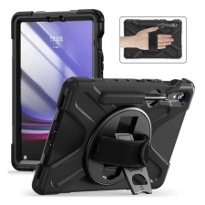  Samsung Galaxy Tab S9 FE (10.9) SM-X510 / X516B, Műanyag hátlap védőtok, szilikon belső, kitámasztóval, kézpánt, vállpánt, Defender, fekete tablet tok