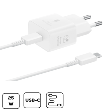 Samsung hálózati adapter kábellel, 25W, fehér mobiltelefon kellék