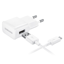 Samsung Hálózati töltő adapter, 5V / 1550mA, USB aljzat, microUSB kábellel, Samsung, fehér, gyári mobiltelefon kellék