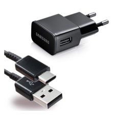 Samsung hálózati töltő USB aljzat (15W, 5V / 2000 mA, gyorstöltés támogatás + EP-DG950CBE Type-C kábel) FEKETE (EP-TA20EBECG) mobiltelefon kellék