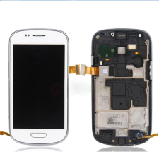 Samsung I8190 Galaxy S3 Mini fehér gyári LCD + érintőpanel kerettel mobiltelefon, tablet alkatrész