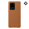 Samsung műanyag telefonvédő (valódi bőr hátlap) BARNA [Samsung Galaxy S20 Ultra 5G (SM-G988B)] (EF-VG988LAEGEU)
