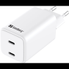 SANDBERG 2xUSB-C Hálózati Töltő Adapter 65W - Fehér (AC Charger Dual USB-C PD65W EU)