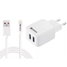 SANDBERG 441-03 2xUSB-A hálózati töltő, USB-A - Lightning kábellel fehér (441-03) mobiltelefon kellék