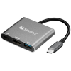 SANDBERG Kábel Átalakító - USB-C Mini Dock HDMI+USB (ezüst; USB-C bemenet; HDMI+USB3.0+USB-C power kimenet)