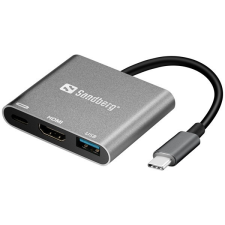 SANDBERG Kábel Átalakító - USB-C Mini Dock HDMI+USB (ezüst; USB-C bemenet; HDMI+USB3.0+USB-C power kimenet) laptop kellék
