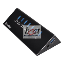 SANDBERG USB Hub - USB3.0 Hub 6+1 port (fekete; 6adat + 1töltő port; 0,7m kábel; + power adapter) asztali számítógép kellék