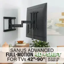  SANUS univerzális, kinyitható TV-fal tartó, 107-229 cm, fekete tv állvány és fali konzol