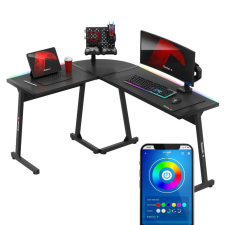 Sarok gamer asztal, íróasztal 147x112cm RGB SMART fekete. íróasztal