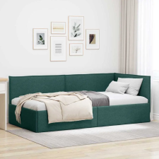  Sarokágy keret fejtámlával Sötétzöld 90 x 190 cm szövet ágy és ágykellék