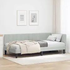  Sarokágy keret fejtámlával Világosszürke 90 x 200 cm Bársony ágy és ágykellék