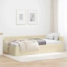  Sarokágy keret Krém 80 x 200 cm Szövet és Mérnöki Fa ágy és ágykellék