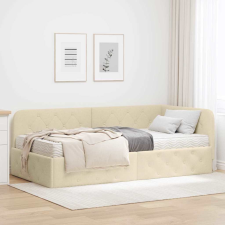  Sarokágy keret matracmal fejtámlával Krém 90 x 200 cm szövet ágy és ágykellék