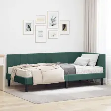  Sarokágy keret matracmal Sötétzöld 100 x 200 cm Bársony ágy és ágykellék