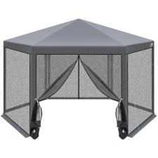 Saska Garden Hatszögű Kerti Pavilon 2X2X2X2,5M Szúnyoghálóval, Szürke kerti bútor