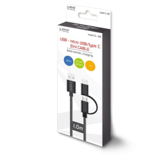 Savio CL-128 2in1 USB-A - micro USB / USB-C kábel  1m (CL-128) kábel és adapter