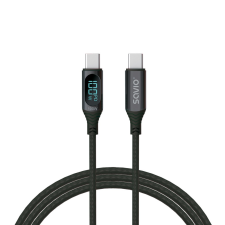 Savio CL-174 USB-C apa - USB-C apa 2.0 Adat és töltőkábel - Fekete (1m) (SAVIO CL-174) kábel és adapter