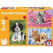 Schmidt Puzzle játék 3x 48 darabos Kedvenc háziállat kölykök puzzle, kirakós