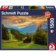 SCHMIDTSPIELE Puzzle játék 1500 darabos Sunset over the mountain village of Wamberg puzzle, kirakós