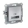Schneider Electric Asfora - dupla USB A+C töltő (2.4 A) komplett, alumínium