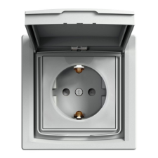 Schneider Electric Asfora EPH3100361 vízmentes földelt csatlakozóaljzat (dugalj), gyermekvédelemmel, csapófedéllel, 2P+F, aluminium burkolattal, kerettel, IP44, süllyesztett, 16A 250V ( EPH3100361 ). villanyszerelés