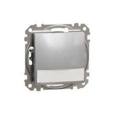 Schneider Electric Sedna Design Egypólusú nyomó, kék jelzőfénnyel, cimketartóval, rugós bekötés, 12V, alumínium villanyszerelés