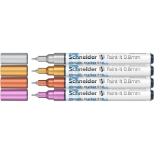 SCHNEIDER Metálfényű marker készlet, 0,8 mm, SCHNEIDER &quot;Paint-It 010&quot;, 4 különböző szín filctoll, marker