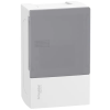 SCHNEIDER MIP12104T MINI PRAGMA Kiselosztó, tejüveg hatású átlátszó ajtó, falon kívüli, 1x4 modul, PEN sín, fehér