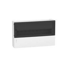 SCHNEIDER RESI9 MP Kiselosztó, füstszínű átlátszó ajtó, falon kívüli, 1x18 modul, PEN sín, komplett, fehér villanyszerelés