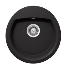 Schock Manhattan R-100 Cristalite Nero egymedencés kerek gránit mosogató, szifonnal, fekete, beépíthető mosogatótálca