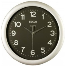 Secco Falióra, 28,5 cm, fekete számlap,SECCO &quot;Sweep Second&quot;, ezüst keret falióra