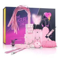 Secret Pleasure Chest - haladó BDSM készlet - 14 részes (pink) bilincs, kötöző