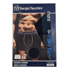  Sergio Tacchini férfi pamut boxeralsó - 2 db/csomag - fekete kék-fehér felirattal - M