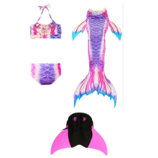  Set Costum de baie Model Sirena cu 4 piese, include si Inotatoarea pentru fixarea cozii, Mov/Roz/Albastru, 110 cm