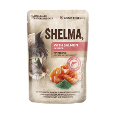 Shelma gabonamentes párolt filé lazaccal és spirulinával mártásban, 28x85 g macskaeledel