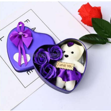 SHUI Szappanrózsa macival szív alakú díszdobozban, lila ajándéktárgy