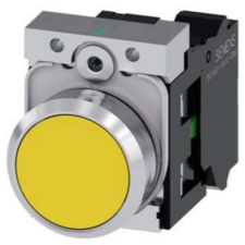 Siemens 3SU1150-0AB30-1BA0 komplett nyomógomb, sárga, 1NO, fém, csavaros Sirius villanyszerelés