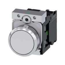 Siemens 3SU1150-0AB60-1BA0 komplett nyomógomb, fehér, 1NO, fém, csavaros Sirius villanyszerelés