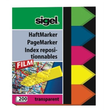 SIGEL Jelölőcímke, műanyag, 5x40 lap, 12x45 mm, SIGEL "Nyilak", vegyes szín post-it