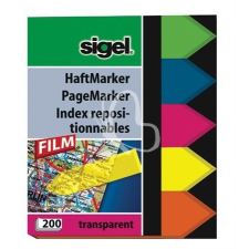 SIGEL Jelölőcímke, műanyag, 5x40 lap, 12x45 mm, SIGEL &quot;Nyilak&quot;, vegyes szín információs címke