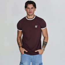 Siksilk Burgundy Ringer T-Shirt - Méret: XL férfi póló